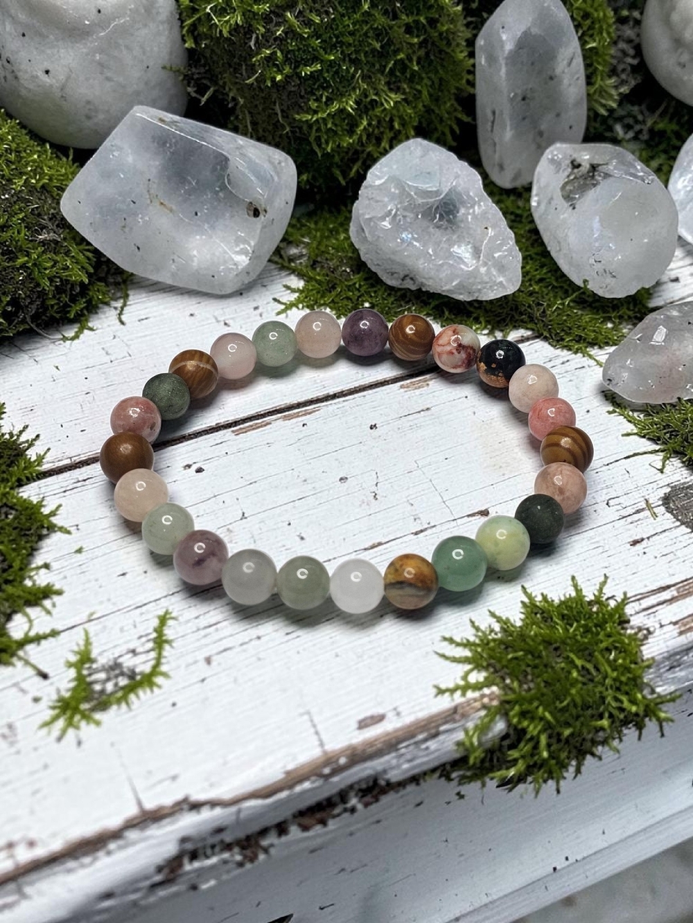 Multicolor Natural Stone Beaded Stretch Bracelet - Women Jewelry